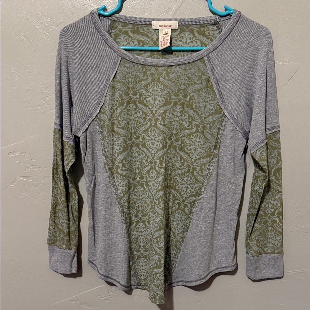 Sundance Olive and Gray Long Sleeve Top Small - Picture 1 of 8